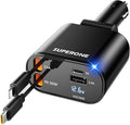 【Upgraded】 SUPERONE Retractable Car Charger 4 in 1, Fast Car Phone Charger with Cord 2.6ft, USB C and Apple Car Adapter, Compatible with iPhone 16 15/15 Pro Max/14/13/12/11, Galaxy, Pixel