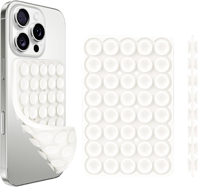 1 Pack Silicone Suction Cup Phone Case Mount Double Sided, Phone Accessories Hands-Free Strong Grip Holder for Selfies and Videos, Silicon Phone Stand Sticky for iPhone and Android White