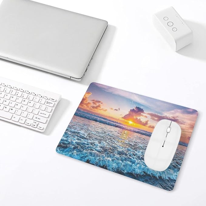 Sunset Ocean Wave Mouse Pad, Square Mousepad,Waterproof Mouse Mat Non-Slip Rubber Base MousePads for Office Home Laptop Travel, 9.5"x7.9"x0.12" Inch