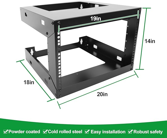 6U Wall Mount Open Frame 19 Inch Server Equipment Rack Wall Mountable Heavy Duty Design - Holds All Networking & AV Gear - Open Frame Includes 2 1U 12in Vented Shelves & Mounting screws (WALL RACK 6U)
