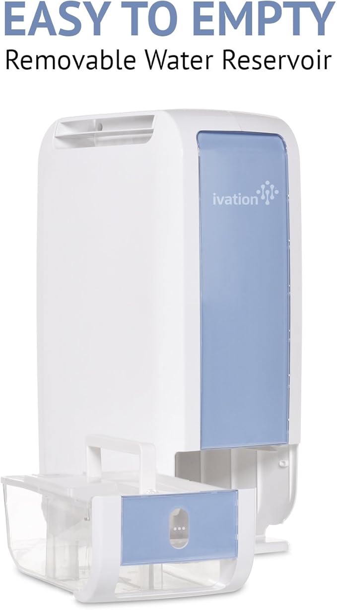 Ivation 13-Pint Small-Area Desiccant Dehumidifier Compact and Quiet - With Continuous Drain Hose for Smaller Spaces, Bathroom, Attic, Crawlspace and Closets - For Spaces Up To 270 Sq Ft, White