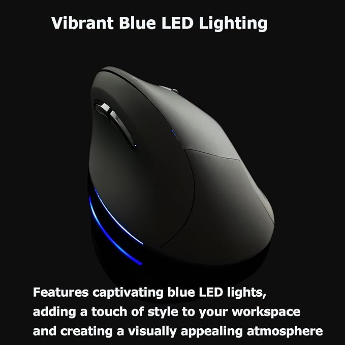 Wireless Mouse Ergonomic Vertical Mouse for Large Hands Rechargeable Big Quiet Silent Ergo Blue LED Light 3600DPI Carpal Tunnel Comfortable Cordless Mice for PC Laptop Computer Macbook Office Gift