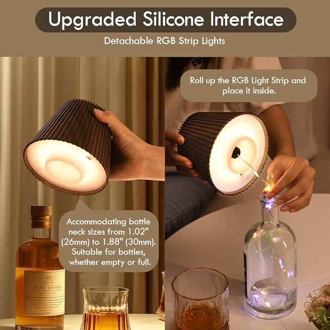 WILIT Wireless Bottle Lamp for Bar Decor, 3-Level Brightness Lampshades for Table Lamps, RGB Lamp for Bedroom, Table Decor for Living Room lamp, Cute Night Light for Women Gifts