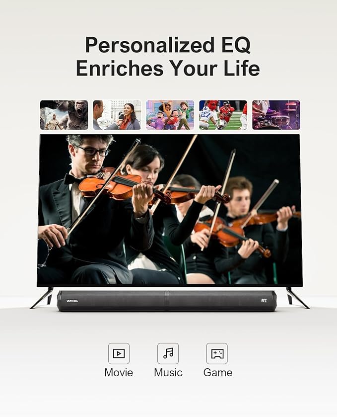 ULTIMEA 2.2ch Sound Bar for TV, Peak Power 100W, 2-in-1 Detachable Bluetooth 5.3 Soundbar for TV, 3 EQ Modes, Bass Adjustable for TV Speakers, App, ARC/Optical/Aux/Wall Mount, Apollo S40