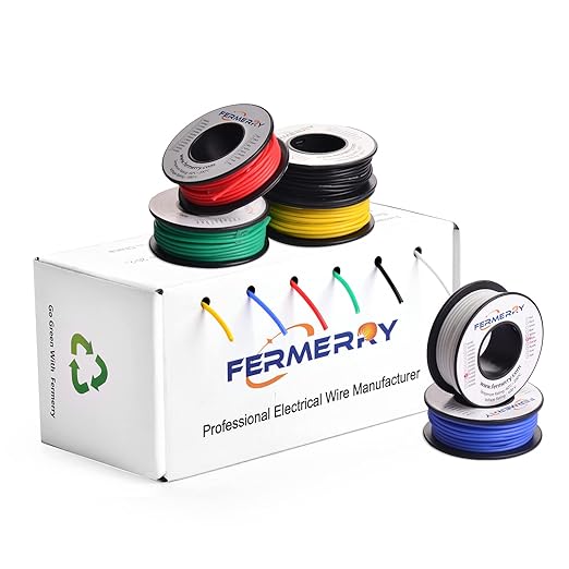 Fermerry 24 AWG Solid Core Wire Spool 25ft Each 6 Colors Flexible 24 Gauge Hook up Wire Kit Electrical Tinned Copper Wire PVC