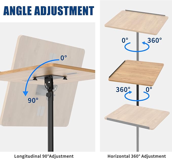 Lectern Podium Stand with Storage Platform, Height Adjustable Mobile Steady Standing Design, Multi-Purpose Tabletop for Speech, Lecture, Church, Reading or Laptop Desk