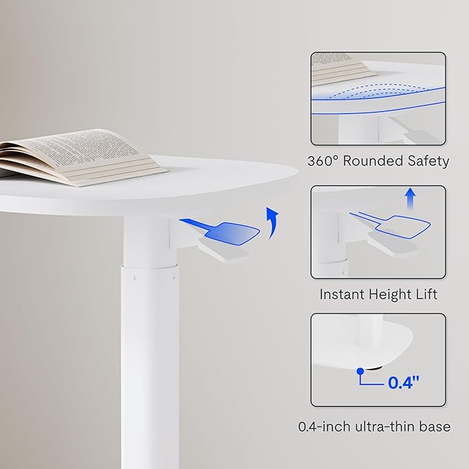 FLEXISPOT Adjustable C Table with Wheels, Mobile Snack Side End Table Sofa Couch Bedside Table Laptop Cart TV Tray Night Stand Small Space Side Table(23.6" W x 13.8" D,White)