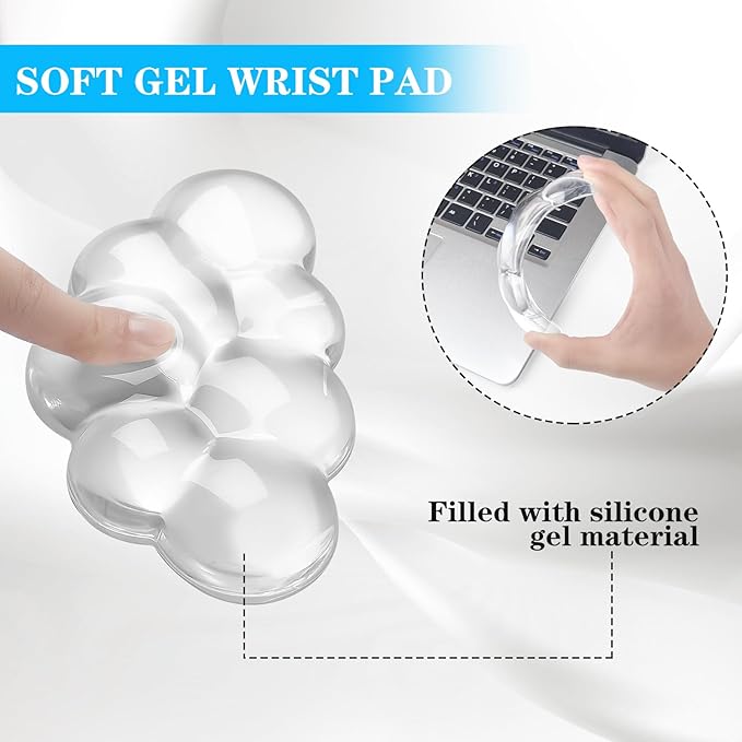 Gel Cloud Mouse Wrist Rest, Cute Wrist Support and Arm Support for Mouse Rest Typing Pain Relief，Suitable for Office/Computer/Laptop/Gaming (Transparent White)