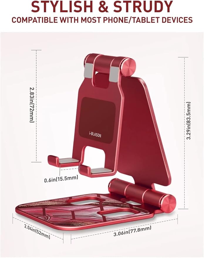 i-Blason Cell Phone Stand for Desk, Cell Phone Holder, Fits All Smart Phones, iPhone 16 15 14 13 Pro Max, Foldable Phone Stand Holder, Red