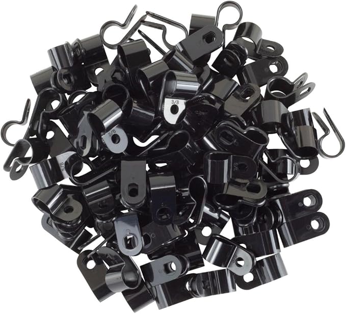 GTSE Black Nylon Plastic Cable Clamps, 3/8" Screw Mounts for Cable, Rope, Tube Management, 100 Pack