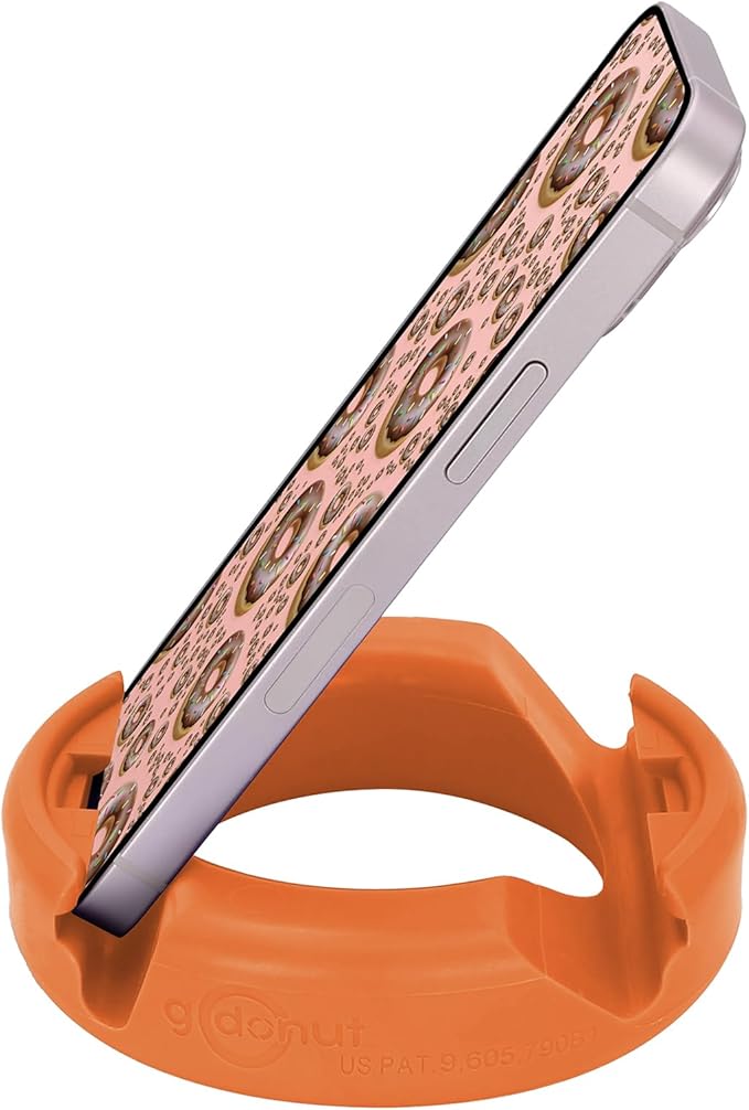 GoDonut – Phone Stand Original – Cell Phone Holder + Tablet Stand Desk Organizer – Compatible with Tablet, iPhone 16 15 14 Pro Max, Android & Most Smartphones - Orange