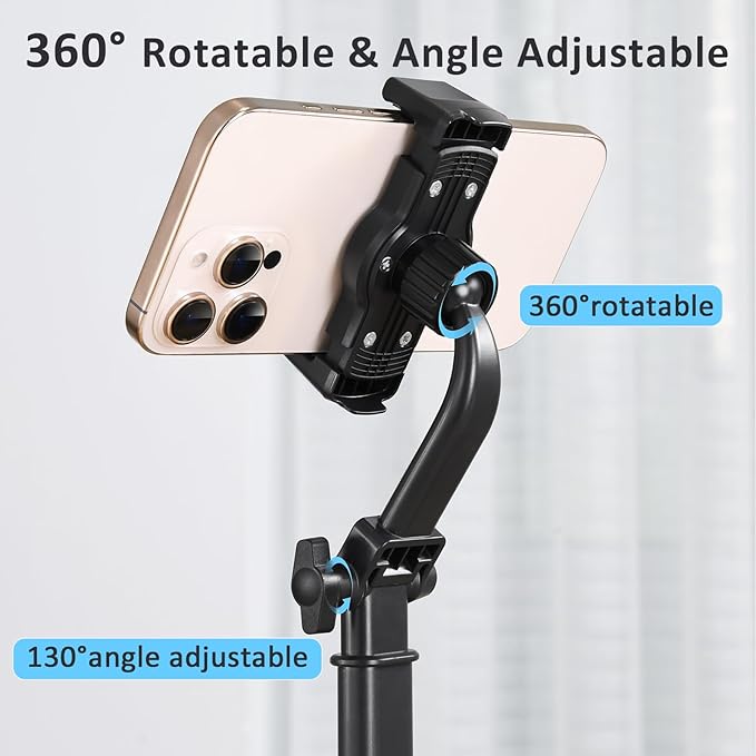 Phone Stand for Desk, Height Adjustable Cell Phone Holder for iPhone, 360 Degree Rotatable Office Phone Stand for Video Recording,Live Streaming,Compatible with All 4.7-7in Smartphones (T13-2)