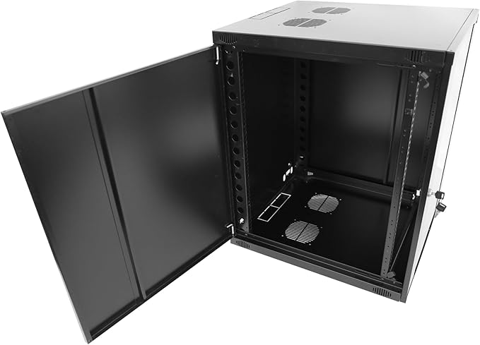 6U Server Cabinet Wall Mount Rack Enclosure with 2 Server Fans Locking Glass Door Removable Side Panels 19in Network Cabinet 13" Installation Depth for Computer/Audio Video/Data Equipment(13INCH, 6U)