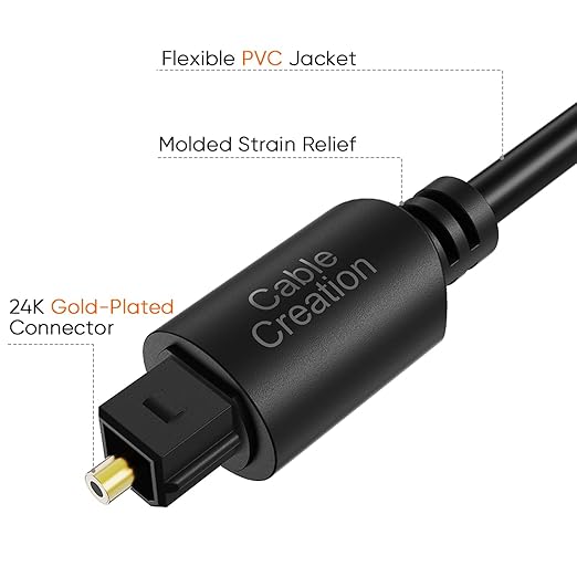 CableCreation Optical Audio Cable, [2-Pack] 3 Feet Fiber Optic Cable [S/PDIF] with Gold Plated for Home Theater, Sound Bar, TV, PS4, Xbox, VD/CD Player, Blu-ray Players, Game Console& More, 0.9M