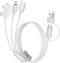 Temdan for Travel Vacation Essentials,3 in 2 USB C Cable for Apple Watch Charger/iPhone 16 Charger/Lightning,Multi Charging Cable Cord,Camping Essentials,Designed for iWatch &iPhone 16-12-5FT White