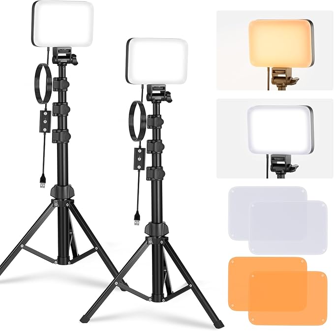 NEEWER BASICS LED Video Light, 2 Pack Studio Panel Key Lighting Kit with Tripod Stands & Filters, Bi Color Dimmable Portable 3200~5600K CRI95 750lux for Photography Recording Streaming Podcast, BP66