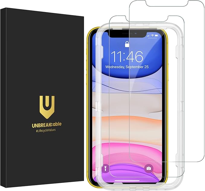 UNBREAKcable Screen Protector for iPhone 11/ iPhone XR 2 Pack, [Easy Installation Frame] [Anti-Scratch] [Anti-Fingerprint] [Bubble Free] Double Defense Premium Tempered Glass for iPhone 11/ XR 6.1"