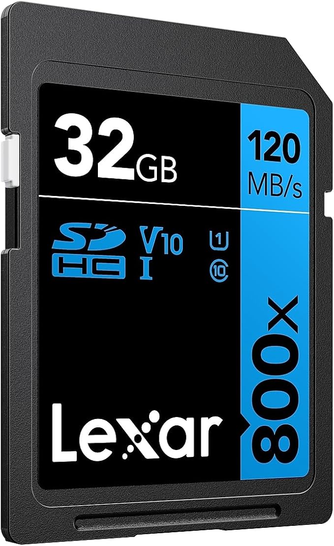 Lexar High-Performance 800x 32GB (2-Pack) SDHC UHS-I Memory Cards, C10, U1, V10, Full-HD & 4K Video, Up to 120MB/s Read, for Point-and-Shoot Cameras, Mid-Range DSLR, HD Camcorder (LSD0800032G-B2NNU)