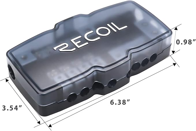 RECOIL MPG4 4-Way Mini-ANL Fused Distribution Block with Ground Block, Each Positive and Negative Block with 2X 0/2/4 Gauge Inputs & 4X 4/8 Gauge Outputs, Fused Distribution Block with 12pcs Fuses