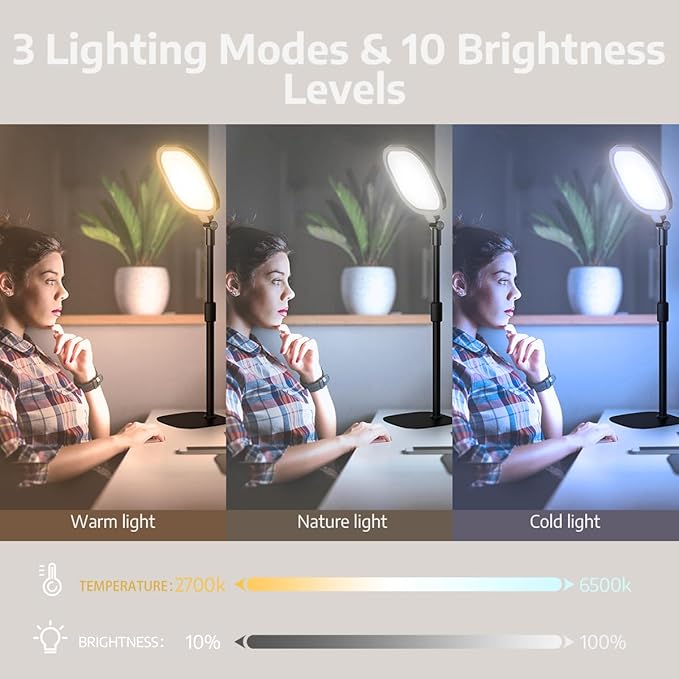 2Pcs Desktop Video Conference Lighting for Zoom Meeting, Computer, Laptop, Work from Home with Nature Soft Light, Adjustable Brightness & Color Temp and Flexible Stand & Versatile Phone Holder