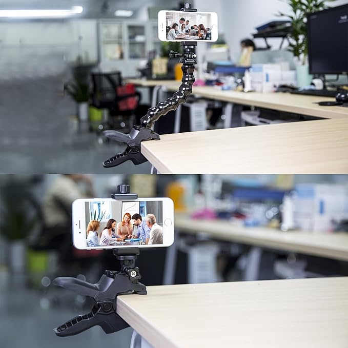 Suptig Phone Holder Desk Gooseneck Mount, Cell Phone Clamp Clip for Pole, Mount Stand, Compatible for iPhone 16 Plus iPhone 15 Pro 14 Plus Xs Max XR X 8 7 6 6s Plus and Other 4-7'' Device