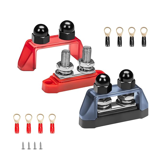 Recoil S2P-38 Bus Bar 250A Power Distribution Block Busbar Dual 3/8” Studs Terminal for Boat Automotive Solar System