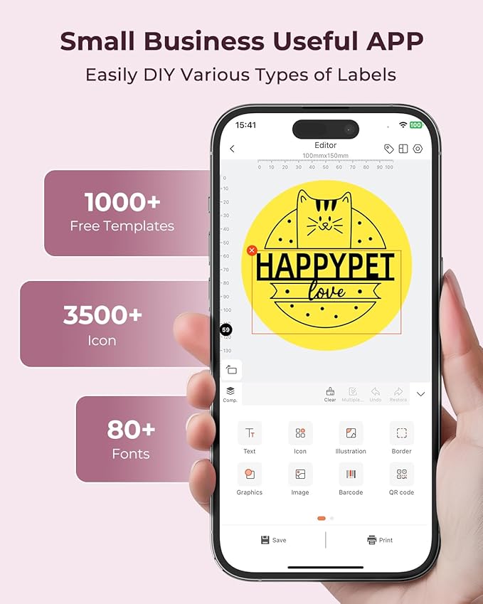 MUNBYN Bluetooth Thermal Label Printer 941B, Wireless 300DPI 4x6 Shipping Label Printer for Small Business, Compatible with Windows, Mac, iPhone, Android, PC, Ebay, Amazon, Shopify, Etsy, USPS (Pink)