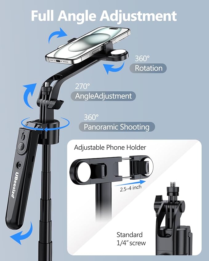 UBeesize 70'' Auto Face Tracking Tripod 360° Rotation with Stand, Phone Tripod with Fill Light, Selfie Stick & Phone Stand for Recording, Vlog/Live Stream/Video/TikTok, Compatible with iPhone/Android