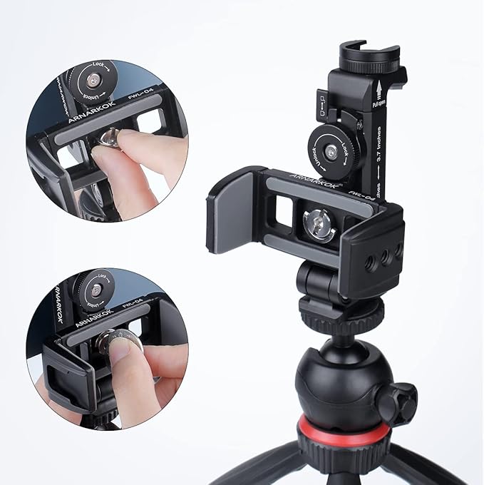 Power Bank Clamp Holder,Camera Cage,with 1/4" Screw,Cold Shoe Mount,Phone Holder Clip [Thick Case & Big Phones Friendly],Radar Detector Mount for Truck Compaitbale with Anker Power Bank