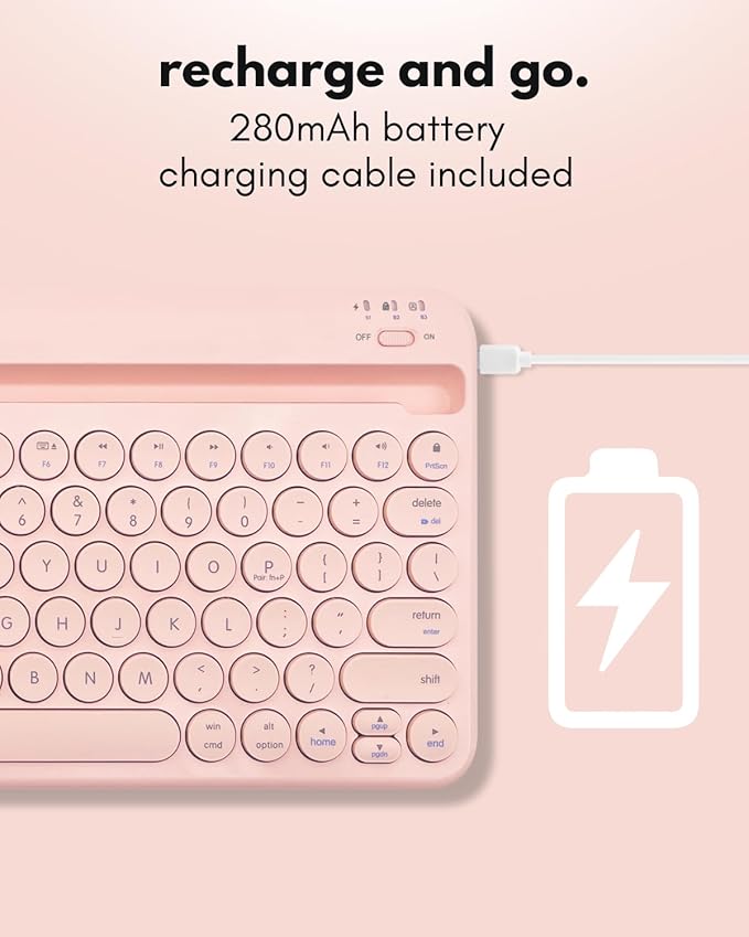 Macally Bluetooth Keyboard for Tablet | Wireless Keyboard for iPad mini/Air/Mini, iPhone (Multi-Device, Built-in Stand, Rechargeable) Easy to Use and Cute Portable