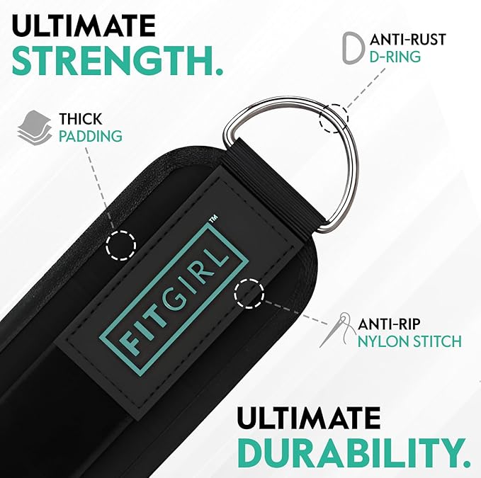 FITGIRL - Ankle Strap for Cable Exercise Machines, Work Out Cuff Attachment for Home & Gym, Glute Workouts - Kickbacks, Leg Extensions, Hip Abductors, for Exercise Machine Attachments