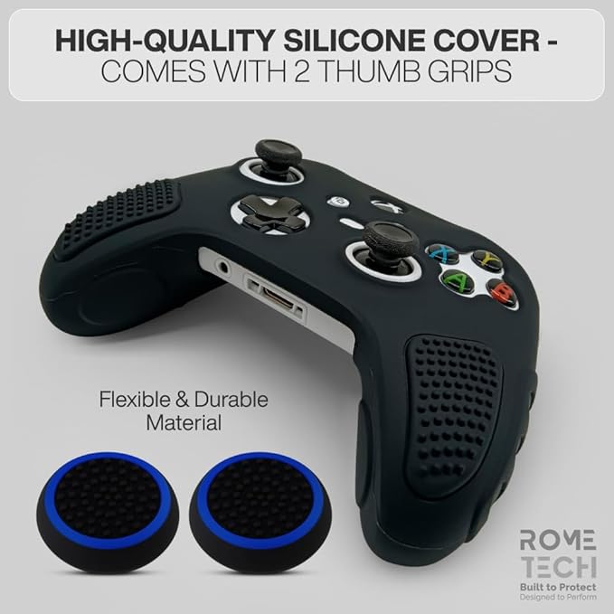 for Xbox Controller Series X/S (2024/2023) Silicone Protective Cover, Soft Skin Xbox Controller Accessories, Anti-Slip Cover with 2 Joystick Caps - Black