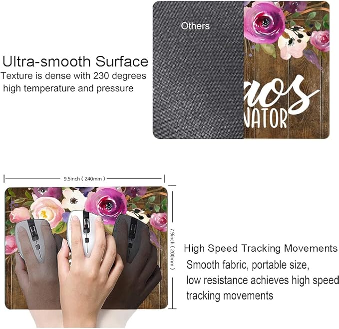 Mouse Pad, Chaos Coordinator Quotes Vintage Watercolor Floral Mouse Pad, Square Waterproof Mouse Pad Non-Slip Rubber Base MousePad