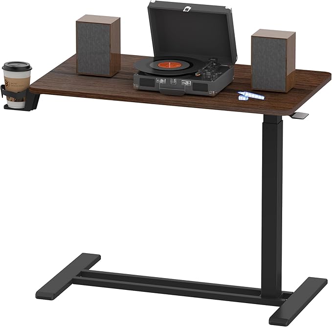 FLEXISPOT Adjustable C Table with Wheels, Mobile Snack Side End Table Sofa Couch Bedside Table Laptop Rolling Cart TV Tray Night Stand for Small Space Side Table(27.6" W x 15.7" D,Rustic Brown)