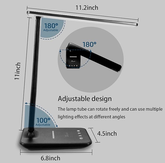 Desk lamp,LED Lamp with Wireless Charger,USB Charger Port,Touch Control,3 Color Modes,5 Brightness Levels,Eye-Protecting Table Lamp,Led Lights for Bedroom,Home,Office,Black