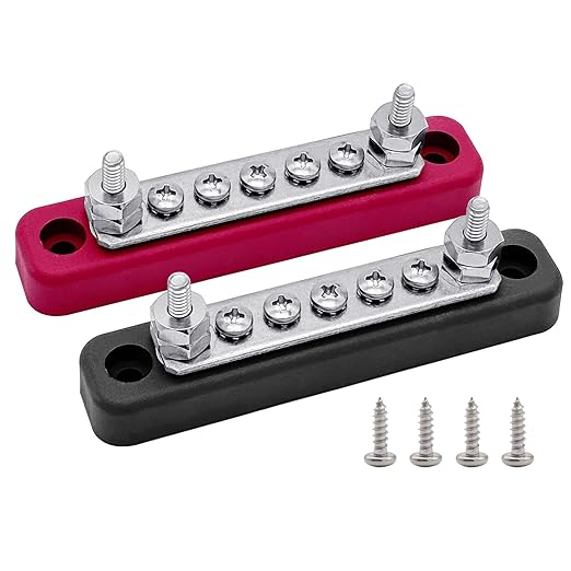 2 x #10 (M5) Studs Power Distribution Block with 5 x #8 (M4) Screws, Ampper 4.2" Bus Bar 12V Power Distribution Terminal Block Battery Busbar for Car Audio Solar (Red & Black)
