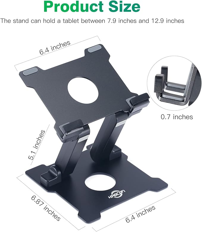 KABCON Tablet Stand,Adjustable Drawing Holder Eye-Level Aluminum Solid Stand for Desk, Portable Monitor, iPad Pro 9.7 10.5 Air Mini,Microsoft Surface Pro,Tab-Up to 15''