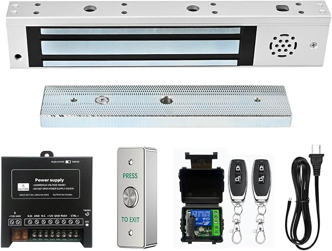 Door Access Control System Outswinging 600lbs Magnetic Lock Kit Build-in Alarm Beeper with Remote Controller Exit Button