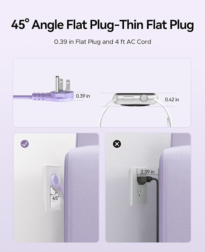 ORICO Purple Travel Power Strip PD20W with 4 AC Outlets 3 USB Ports (1 USB-C), 4FT Flat Plug Extension Cord, Compact Portable Design for Business Travel, Cruise Ship Essentials-AP3