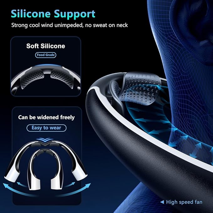 AI Neck Fan, 4 Speeds Adjustable Portable Personal Fan Rechargeable, 4000 mAh Battery Faster Cooling Wearable Fan, Ultra Quiet for Home, Office, Travel, Outdoor - Black
