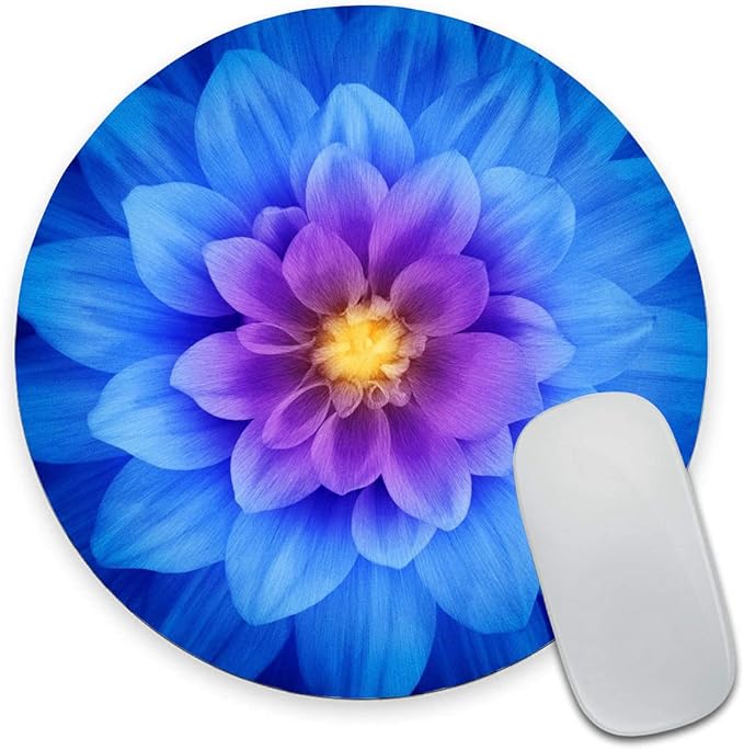 Mouse Pad, Cute Round Mouse Pad with Design, Blue Floral Computer Mouse Mat, Non-Slip Rubber Base Mousepad, Waterproof Women Office Mouse Pads, Flower