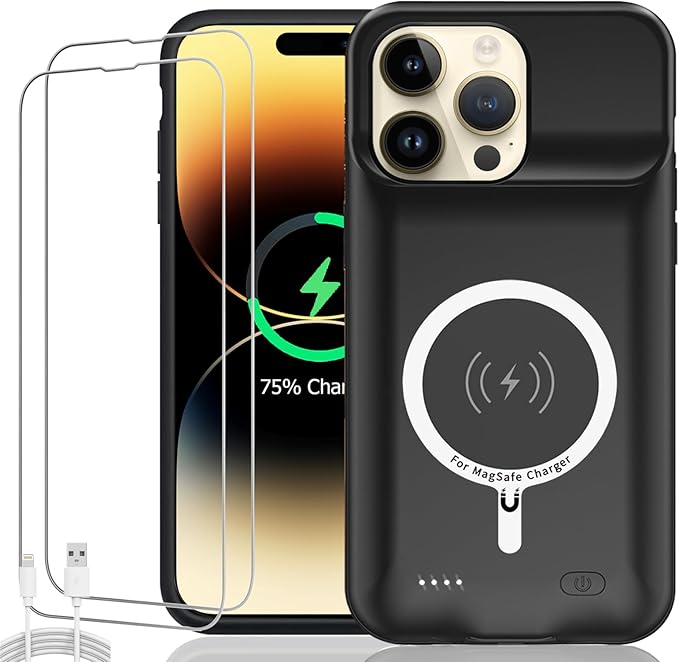 Battery Case for iPhone 14 Pro Max, Upgraded 10800mAh Rechargeable Portable Extended Battery Pack Supported Qi Wireless Charging Case Compatible with iPhone 14 Pro Max (6.7 inch) Charger Case (Black)