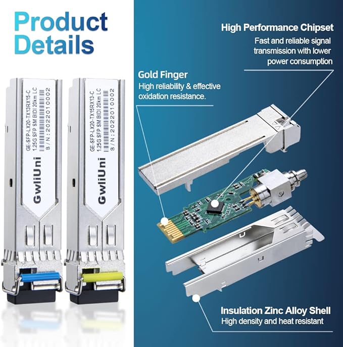 5 Pairs 1.25G BIDI SFP Single Mode Fiber Module Network Transceiver, LX SM 1310nm 1550nm 20km, Simplex LC Interface for Switch, Router, Firewall, Network Card, Media Converter etc