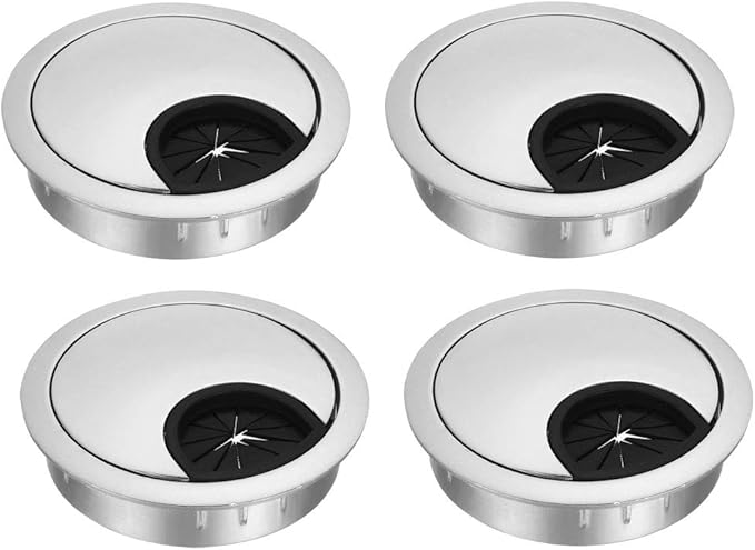 uxcell Cable Hole Cover, 2.1Inch/53mm Zinc Alloy Desk Wire Cord Cable Grommets Hole Cover for Office PC Desk Cable Cord Organizer, 4 Pcs Silver Tone