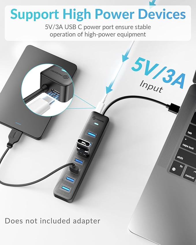 PHIXERO 7 Port USB Hub 3.2 with 15CM Long Cable, Multiport Adapter and Splitter for PC, Compatible with All USB 3.0/2.0/1.1 Devices