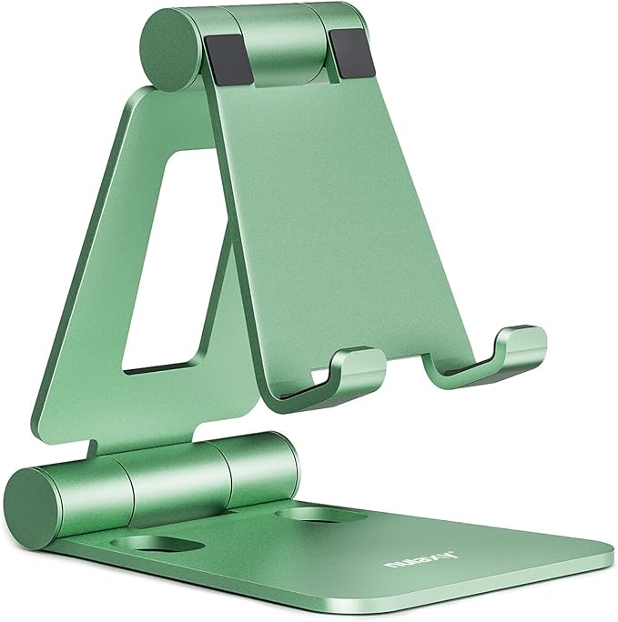 Nulaxy Dual Folding Cell Phone Stand, Fully Adjustable Foldable Desktop Phone Holder Cradle Dock Compatible with iPhone 17 16 15 14 13 12 11 Pro Max Xs Xr X 8, Nintendo Switch, All Phones- Green