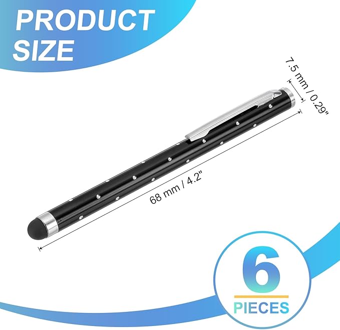 PATIKIL Stylus Pens for Touch Screens, 6 Pcs High Precision Universal Bling Stylus Crystal Metal Capacitive Pen for Touch Screen Devices Phone Tablets Laptop, Black