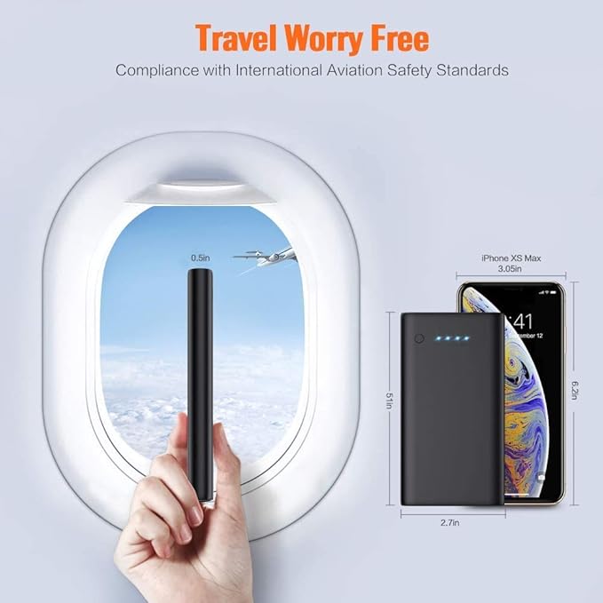 AONIMI [2 Pack] Portable Charger Power Bank 10000mAh,Ultra Slim Portable Phone Charger with Dual USB Outputs,Backup External Battery Pack Compatible with iPhone 15/14/13/12,Samsung etc-Black+Black