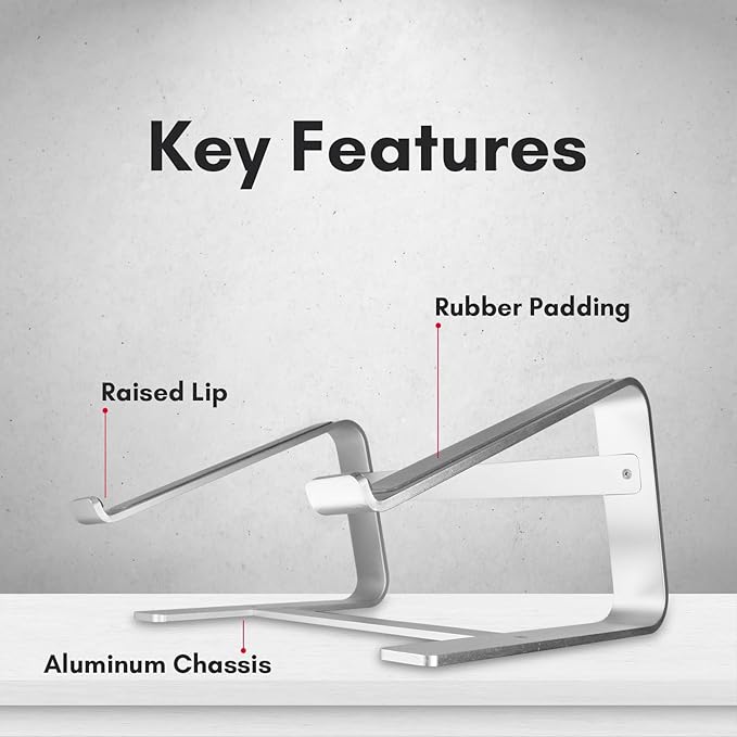 Macally Aluminum Laptop Stand for Desk - Works with All MacBook/Pro/Air & Laptops Between 10” to 17.3” - Sleek and Sturdy Laptop Riser - (ASTAND), Silver Aluminum