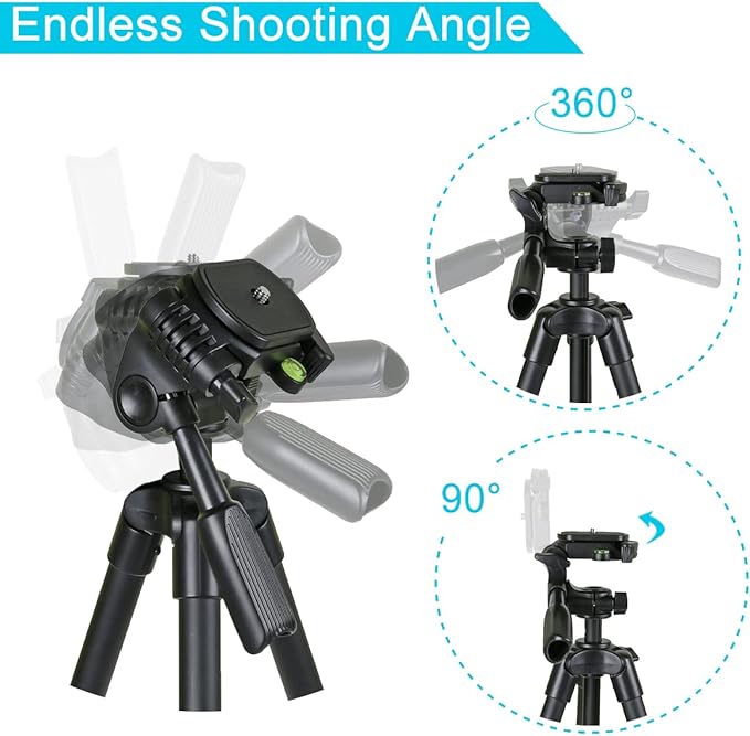 Endurax 60'' Camera Tripod Camera Stand for Canon Rebel Eos Nikon DSLR, Travel Tripods for Phone Tablet with Remote Black